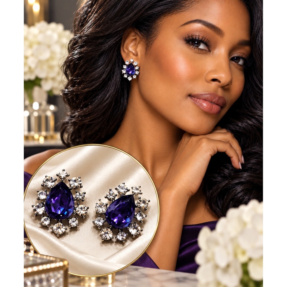 Charter Club Purple Pear Rhinestone Stud Earrings